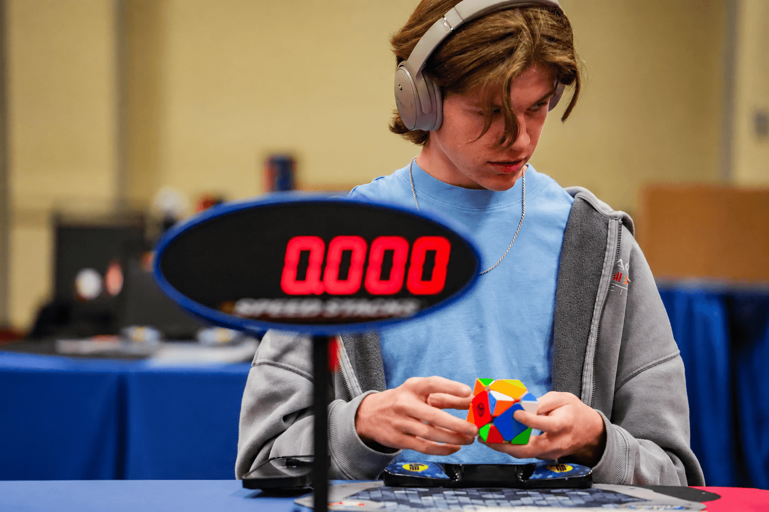 Jackson Lewis holding a cube